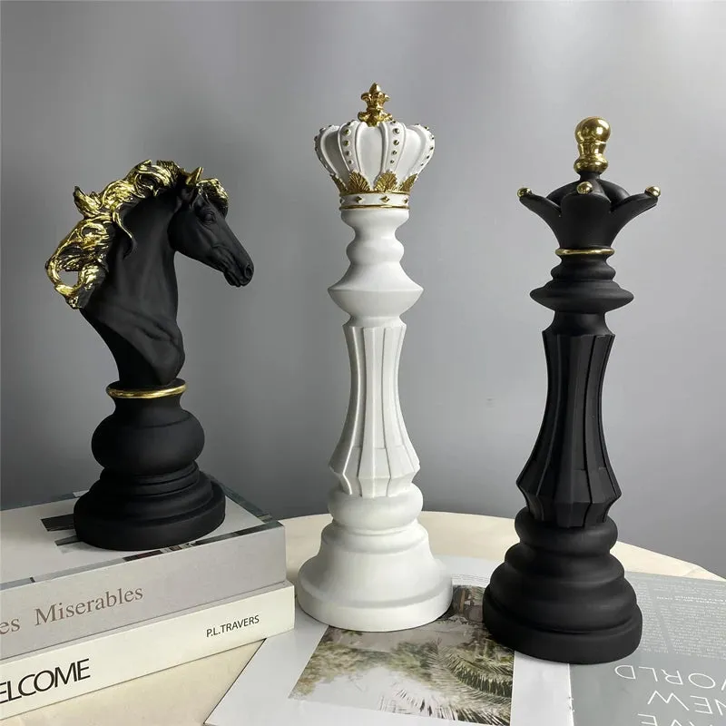 Anyhouz Home Figurine 3pc Chess Piece Black Resin for Living Room Desktop Decoration Accessories Gifts