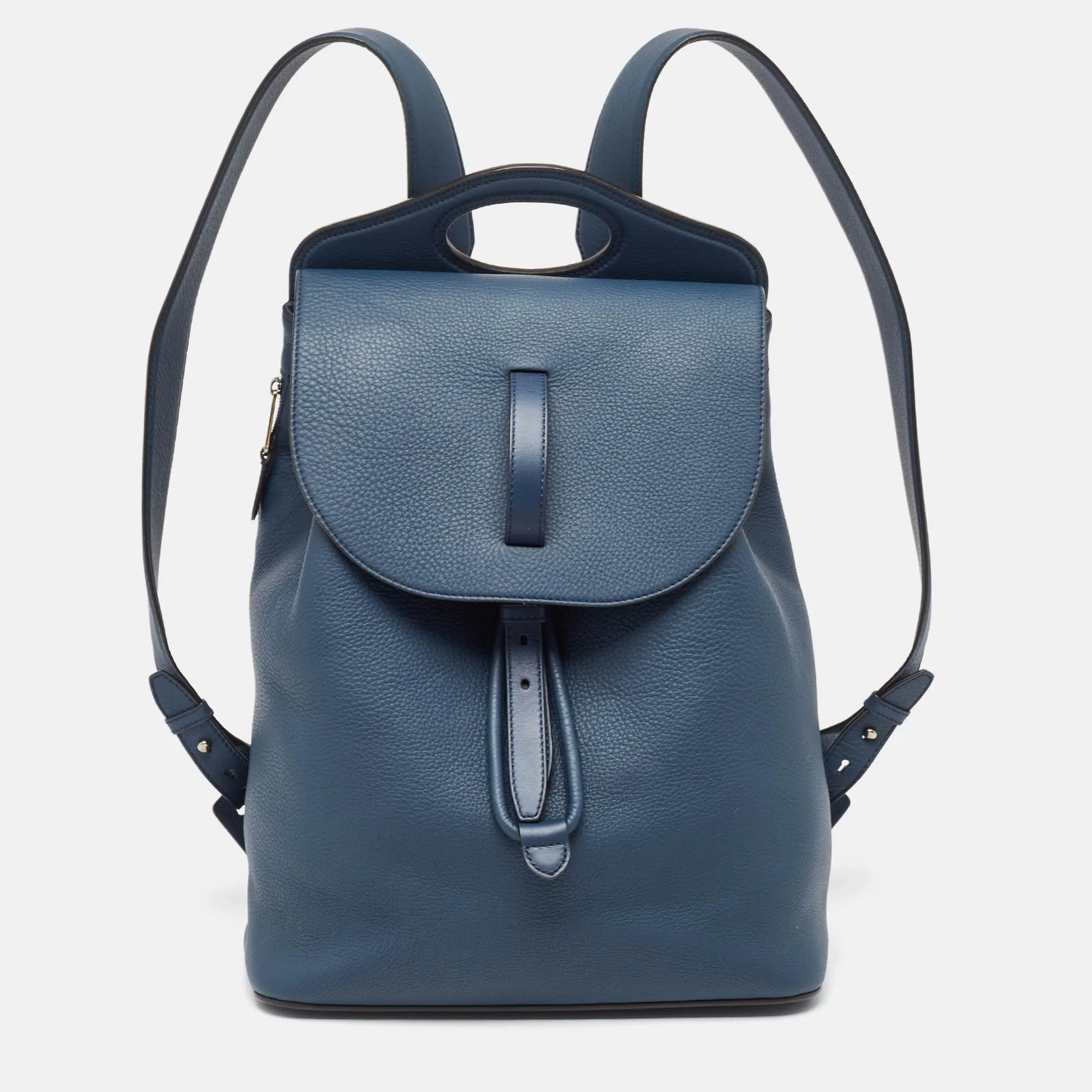 Ash Blue Grain Leather Pocket Backpack