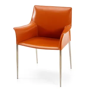 Brown Orange Leather Slim Modern Arm Chair