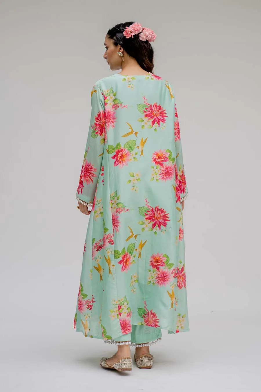 Mint Printed Kurta Set With Dupatta