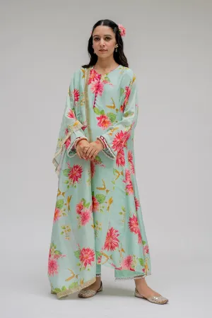 Mint Printed Kurta Set With Dupatta