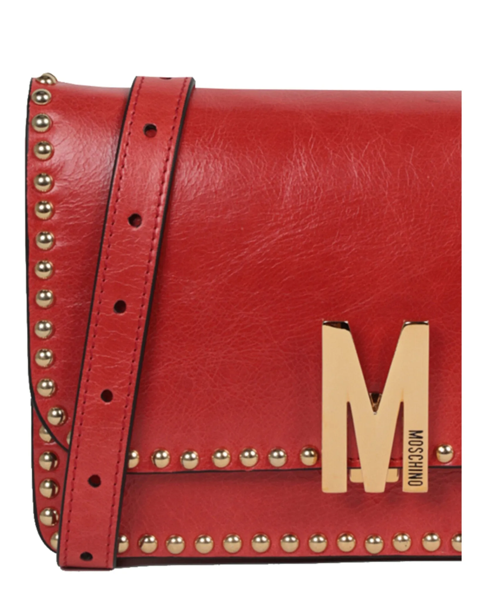 Moschino M Logo Studded Shoulder Bag