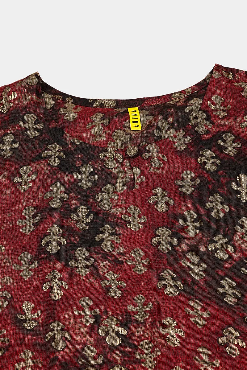Red Silk Blend Ethnic Motifs Straight Kurta