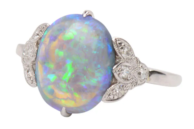 Symphony of Color - Australian Black Opal Diamond Ring